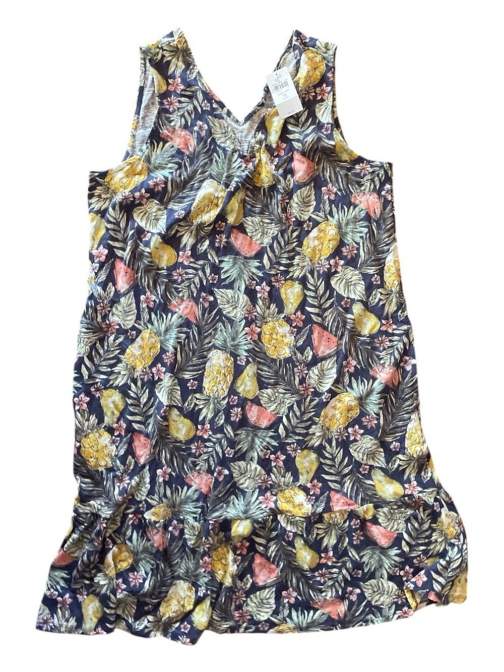 J. Jill Navy Tropical Pineapple Print V-Neck Sundress - Picture 3 of 6